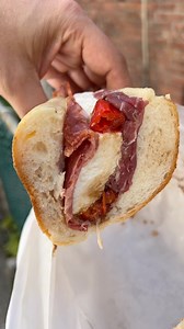 Fresh Mozzarella, Prosciutto, Hot Soppresata and roasted peppers - “The Calabrese” from G R is a must try! #bronxeats #tasteofitaly | NYC Food Guide