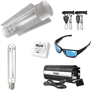 iPower 400 Watt HPS Digital Dimmable Ballast Grow Light System Kits(Cool Tube Reflector) and 1 Pack HPS & MH Indoor Grow Room Light Glasses Combo Set for Indoor Gardening
