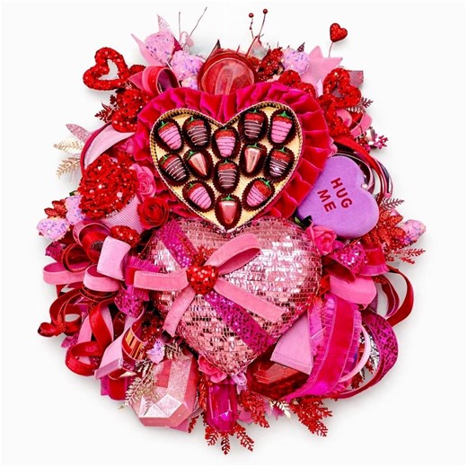 XL Valentine Door Wreath – Pink & Red Heart Wreath With Candy Box, Chocolate Strawberry Decor, Sweet Valentine Home Decor - Etsy
