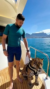 Pulando no azul da África do Sul com a Maia. Liberdade, mar e conexão que não se explica 🌊🐆 #AfricaDoSul #Yate #OncaPintada #VidaSelvagem #Aventura | Wesley Ruela