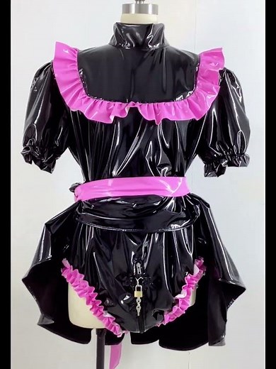 Sissy PVC Dress Lockable Maid Uniform Cosplay Clothing France Maid Latex Costume