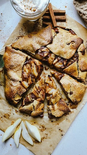 If pie seems too complicated, try this rustic spiced pear galette! 🍐 I love recipes that allow for mishaps and don't require precision, not my strong suit. And this recipe is just that, but when you present it, it's stunning! The perfect, simple holiday dessert to serve to your guests that is ready quick! You can prep the pie dough in advance and keep it in the fridge to save you time. Here's how I made this Spiced Pear Galette Crust 2 1/2 c einkorn flour 1 tsp salt 1/4 c coconut sugar 10 tbsp 