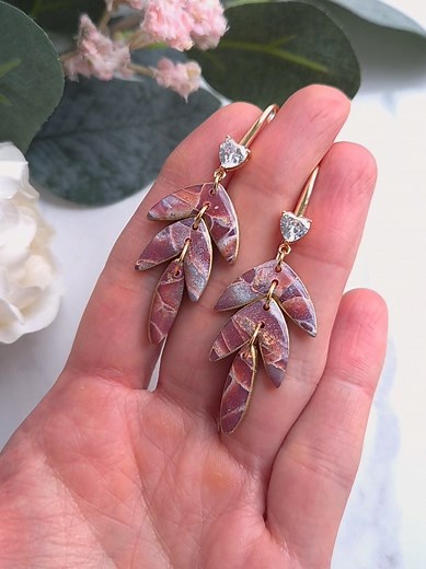 Handmade Metallic Plum Earrings in Polymer Clay