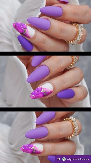 Loving this trend of nail inks—perfect for spring designs!  @edytalis.educator #violetnails #purplenails #springnails #mattenails #chromenails #nailink #alcoholinks #almondnails #nailsmagazine | NAILS Magazine | Facebook