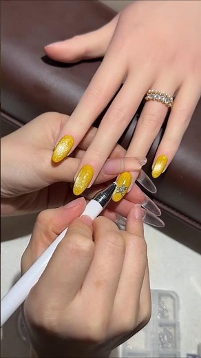 Golden Starburst Nails That Shine Brighter Than Your Future 💫✨#nails #nailart #beauty #shorts