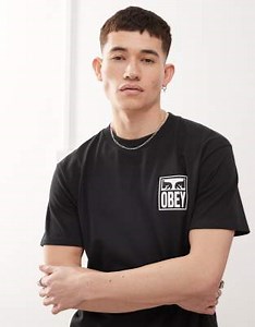 Obey - T-shirt avec motif yeux et logo iconique avec imprimé au dos - Noir | ASOS