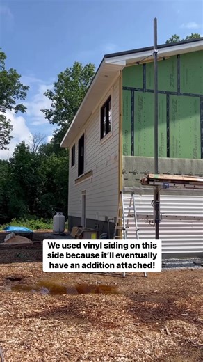 This looks like a large white wall but….It will eventually have an addition attached! We are currently building a garage with a ~1170 sq. Ft. apartment on top so that we can build debt-free. The south facing side is designed to eventually be added onto. The window is at the end of a hallway and is framed for a door 🚪 so that in the future, we can attach it to an upstairs hallway of the larger home. | Mason Dixon Acres