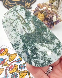 These slabs really show off where Moss Agate gets its name from- the Green Chalcedony resembles moss growing inside the crystal- so cool  ✨️ Both slabs are available on the website in the Moss Agate section | The Crystal Shop | Facebook