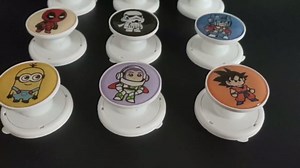 for Phone Grip Holder, Soft Silicone Finger Grip for iPhone, Interchangeable Tops, Sticky Pads for Base, White (Goku)