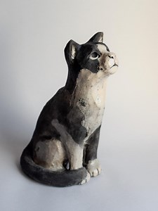 Ceramic Sculpture in Raku Technique Black&white Cat - Etsy