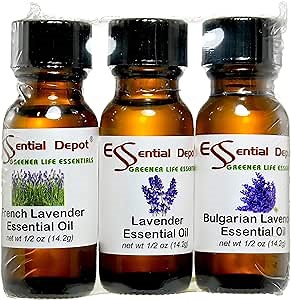 Essential Depot Lavender Essential Oil Sample Pack (3 Oils - Lavender, French, Bulgarian) - .5 oz net wt per Container - Safety Sealed Amber Glass Bottle with Resealable Phenolic Cone Cap