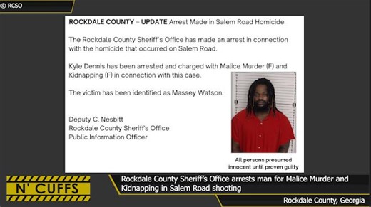 The Rockdale County Sheriff's Office says a man is in custody following a deadly shooting on Salem Road. PIO Nesbitt said in a release that deputies responded to a possible domestic related incident involving shots fired around 8 a.m. on October 6. At the scene, deputies found a female victim suffering from a gunshot wound. She was transported to an area hospital where she succumbed to her injuries. Around 7:30 p.m. on October 8, RCSO announced an arrest in the case. The Sheriff's Office says Ky