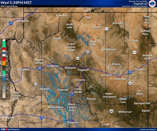 2.4K views · 113 reactions | Showers were developing across portions of AZ at 7 PM. Elevations at or above 7000 feet will even see snow and/or graupel with this activity. Something to be aware of if you are heading out on the road, especially from Flagstaff to Williams. | US National Weather Service Flagstaff Arizona | Facebook