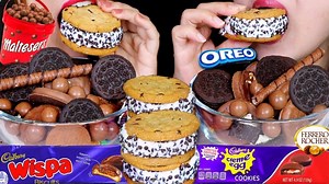 16K views · 636 reactions | Asmr Leftover Cookie Cereal (Oreo, Maltesers, Cadbury, Ferrero)+ Chocolate Ice Cream Sandwich 시리얼 먹방 | Kim&Liz ASMR | Facebook
