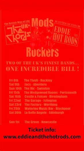 Please get your tickets in advance!!!#livemusic #rocknroll #powerpop #mods #modlife #liveshow #rocker #modsandrockers #rockmusic | Eddie & The Hot Rods