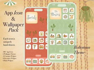Boho App Icon Pack| Hand-drawn Bohemian Icons for iPhone and Android With Wallpapers and Widgets - Etsy Australia