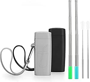 Vantic Reusable Metal Straws with Case-Portable Stainless Steel Straw Collapsible Straw with Keychain, Silicone Tip, Cleaning Brush for Travel Household(Black/Grey)