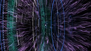 Multiple round scanners spinning over purple digital wave bursting against black background | Premium Stock Video Footage