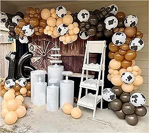 Cowboy Balloons Arch Kit - 150pcs Brown Nude Apricot Cocoa with Cow Print Balloons for Western Cowboy Farm Rodeo Themed Baby Shower Bachelor Birthday Party Decorations