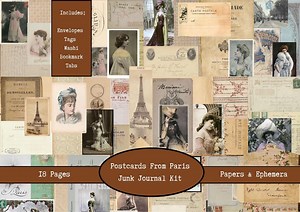 Postcards From Paris Vintage French Junk Journal Kit | Digital Printable Half Pages | Paris Ephemera | Junk Journal Papers | Shabby Chic PDF - Etsy