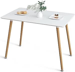 White Dining Table Modern Kitchen Table Mid Century Dining Room Table 44" X 28" for Small Sapce 4-6 Person
