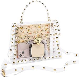 Clear Purse for Women, Clear Bag Stadium Approved, Clear Crossbody Purse, Adjustable Shoulder Straps with Fashion Rivet Decor, Transparent Handbag for Women Sports Concert Party