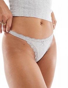 Cotton On  cotton lace G string brief in grey | ASOS