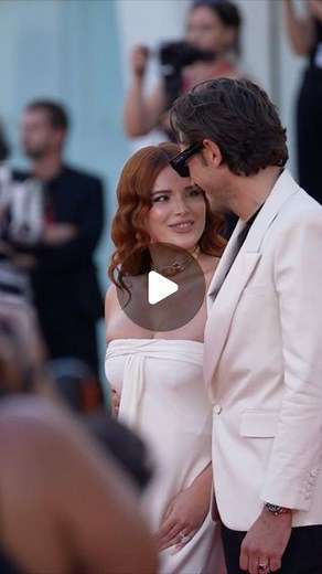 HELLO! US on Instagram: "Bella Throne is giving us bridal vibes  The actress was joined by fiancé Mark Emms at the Venice Film Festival’s Priscilla premiere懶"