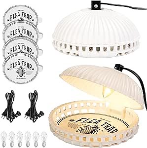 Flea Traps for Inside Your Home, 2 Pack Flea Trap Light with 4 Sticky Discs & 6 Bulbs, Shell Shape Electric Bed Bug Killer Lamp, Natural Indoor Pest Control for Home, Safe to Pet & Child