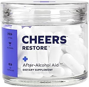Cheers Restore | Supplement with DHM + L-Cysteine | Feel Better After Drinking & Support Your Liver | 6 Doses | Dihydromyricetin, Cysteine, Milk Thistle, Prickly Pear, B-Vitamins, Ginger