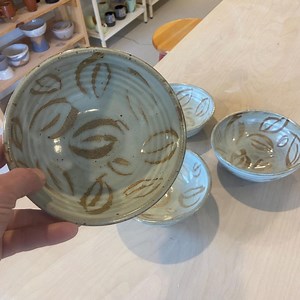 Handmade Ceramic Cereal Bowl, Tan and White Leaf Design - Etsy