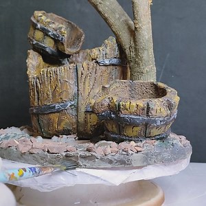 Nature-Inspired Wooden Barrel Fountain with Flowing Water and Greenery 🌿💧 #diy #bonsai #fountain | RusticKraft