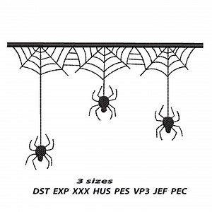 Spider Embroidery Design, Spider Web Machine Embroidery File, Halloween Gothic Embroidery Pattern, Instant Download in 3 Sizes.PES DST JEF