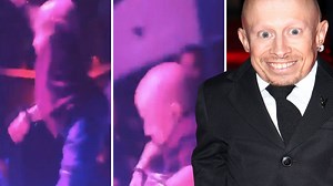 Verne Troyer takes a tumble on stage