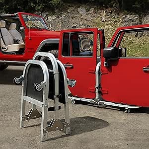 Aluminum-Silver 4 Door Folding Rolling Door Cart, Storage Door Rack Holder Stand fits Jeep® Wrangler JL JLU JK JKU TJ YJ and Gladiator JT Patented