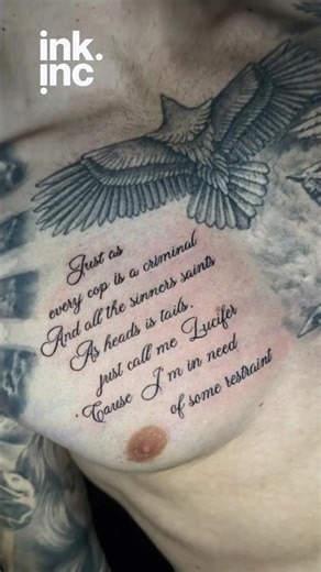 Script Chest Tattoo with Wings | Quote & Lettering Ink #tattoo #scripttattoo