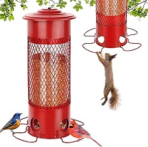 Amazon.com : Squirrel Proof Bird Feeders for Outdoors Hanging, Weight Activated Metal Mesh Tube Squirrel Proof Wild Bird Feeders for Outside Cardinals Finches Blue Jay, Large Capacity, 4 Perches & Ports, Red : Patio, Lawn & Garden