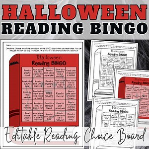 Monthly Reading Log, Monthly Reading BINGO, October Reading Log Choice Board