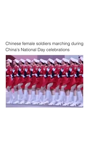 Chinese Female Soldiers Marching at National Day Parade