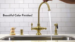 #KS1767ALBS - https://bit.ly/3QnqRFy Unify beauty with functionality. Introducing the Vintage double-handle two-hole deck mount kitchen faucet from Kingston (with brass side sprayer). This elegant addition to your kitchen will elevate your cooking and cleaning experience in more ways than one. https://bit.ly/3QnqRFy #kitchen #faucetdesign #brushedbrass #cleaningmotivation #homemade #kingstonbrass | Kingston Brass Inc. | Facebook