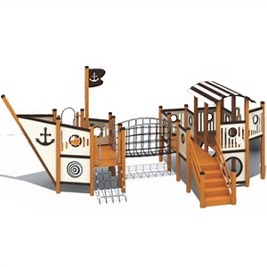 [Hot Item] Kids Community Park Outdoor Playground Equipment Wooden Pirate Ship QS09