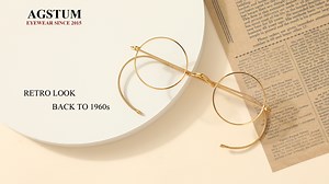 Agstum Retro Small Round Gold Wire Rim Eyeglasses Optical Glasses Frame with Cable Arms