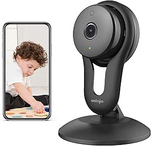 Indoor Camera, UNIOJO Baby Monitor with Camera and Audio, WiFi Camera with Night Vision, Motion Alert, Home Security Camera with TF Card Slot and Cloud for Pet, Baby, Store, IP Camera Work with Alexa