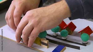 Working with a person who has lost his sight. Spatial orientation training. Support and correct communication. Stock Video