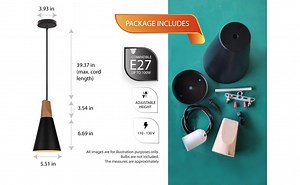 Industrial Pendant Light, E26 Base Vintage Hanging Pendant Lights, Retro Wood Pendant Light Fixture for Home Kitchen Over Island, Farmhouse. Modern Lighting Deco, Black Finish