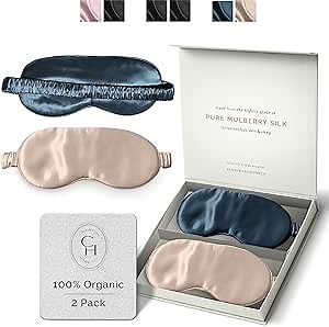 Silk Sleep Mask for Women and Men - Silk Eye Mask for Sleeping, Blindfold, Eye Covers, Pack of 2