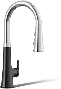 KOHLER 23766-CBL Tone Pull Down Sprayer, Touchless Faucet for Kitchen Sink, Polished Chrome with Matte Black