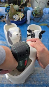 Drilling some holes in my animal pots using diamond drill bit. 🥰💪 #bikolanahardinera | Bikolanahardinera