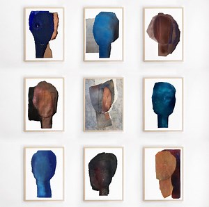 Modern Art Prints Set of 9 Art Prints, Large Abstract Gallery Wall Art in Blue, Orange and Dark Red - Etsy