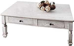Benjara, White Transitional Wooden Coffee Table with Turned Legs and 2 Drawers